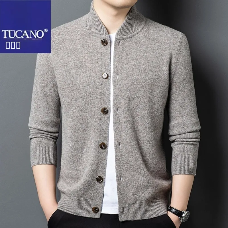 

Thiened Pure Woolen Open Cardigan Men's Casual Knitted Sweater Autumn Winter Middle-aged Dad Sweater Soft Warm Busin Com...