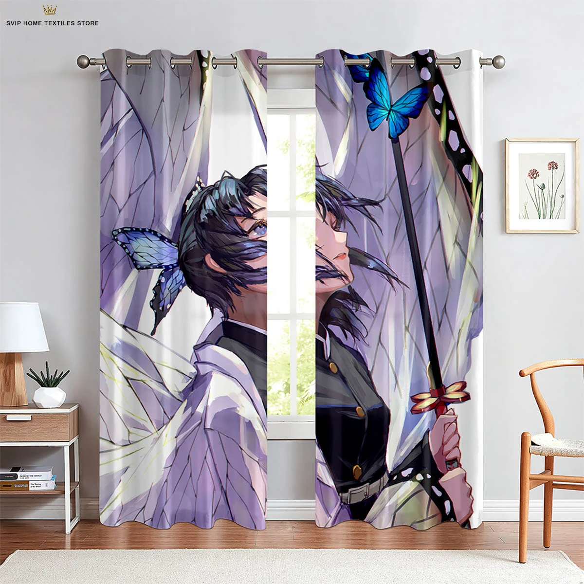 Anime Cartoon Print Curtains for Children's Room, Dormitory, Living Room, Study Decoration, Can Be Customized