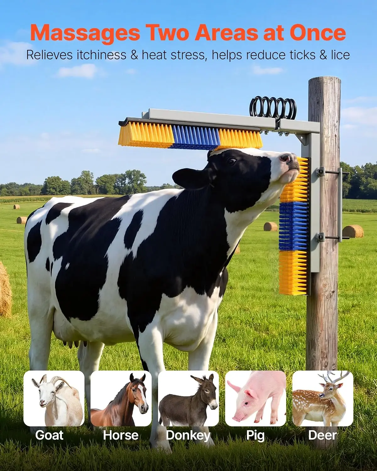 2 Way Livestock Scratching Brush, Dual Sided Goat Scratcher Brush with Mounting Bracket, 16.9