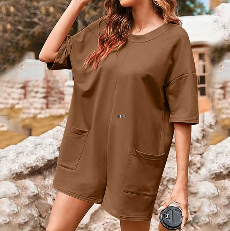 Summer Casual Jumpsuit Overalls For Women Oversized Loose Short Sleeve Shorts Jumpsuits With Pockets Rompers Bib Overall