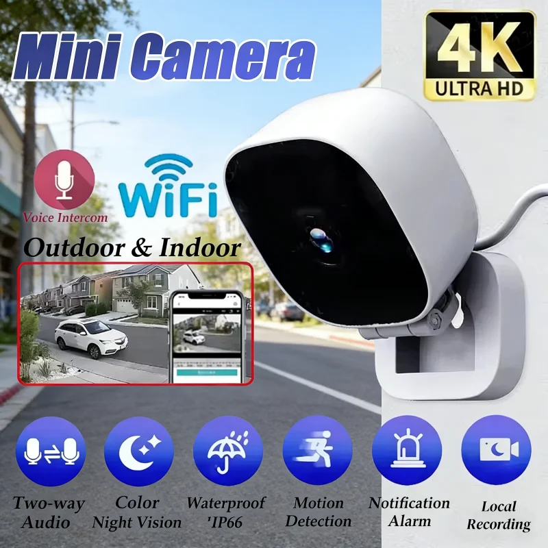 4K Mini Security Camera Ip65 Waterproof Full Color Night Vision Motion Detect Surveillance Wifi Monitor with 2 Way Audio 2026