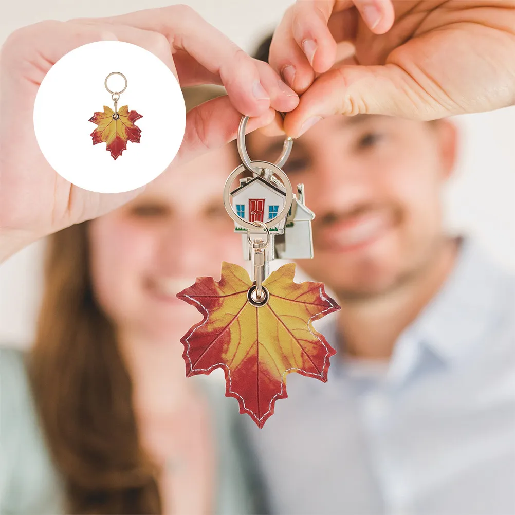 2Pcs Cute Aesthetic Keychain Pendant with Parrot and Leaf Motif PU Key Cover for Cards Keys Handbag Purse Backpack