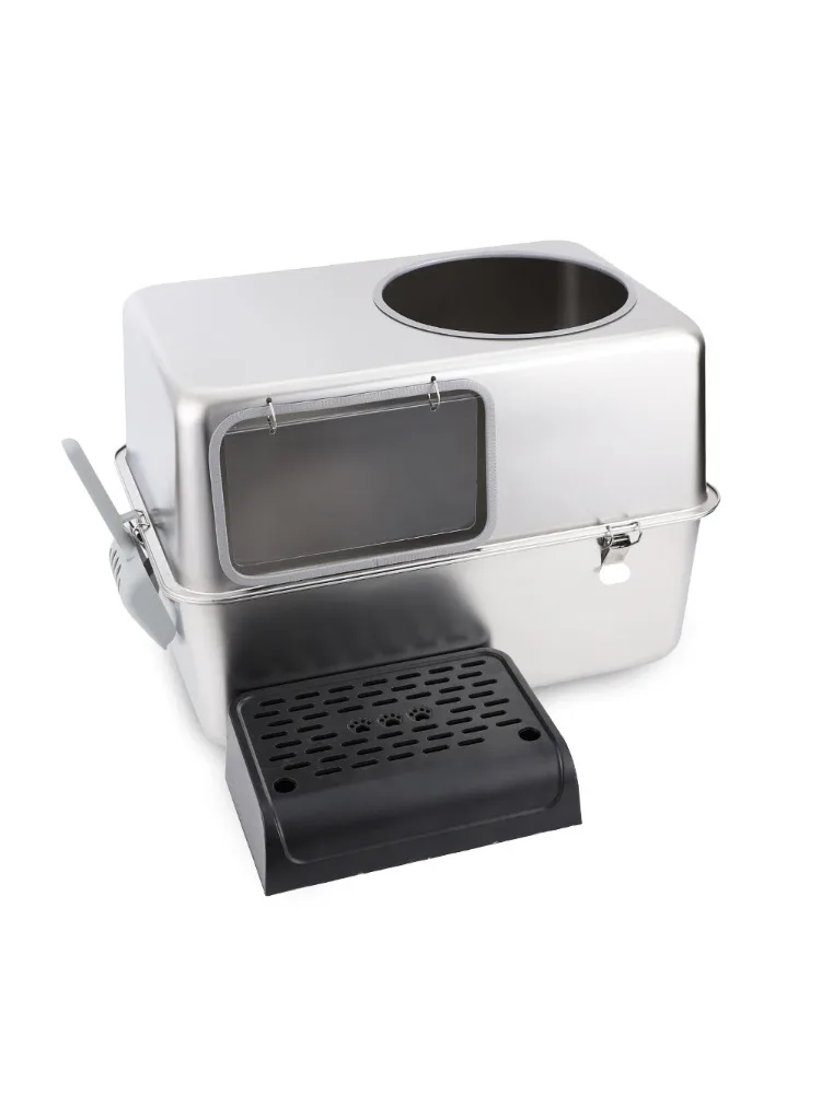 

Stainless Steel Cat Sandbox Cat Litter Box Fully-enclosed Splashproof ，Tray Bedpan Cat Toilet Cleaning Basin Pet Toilet