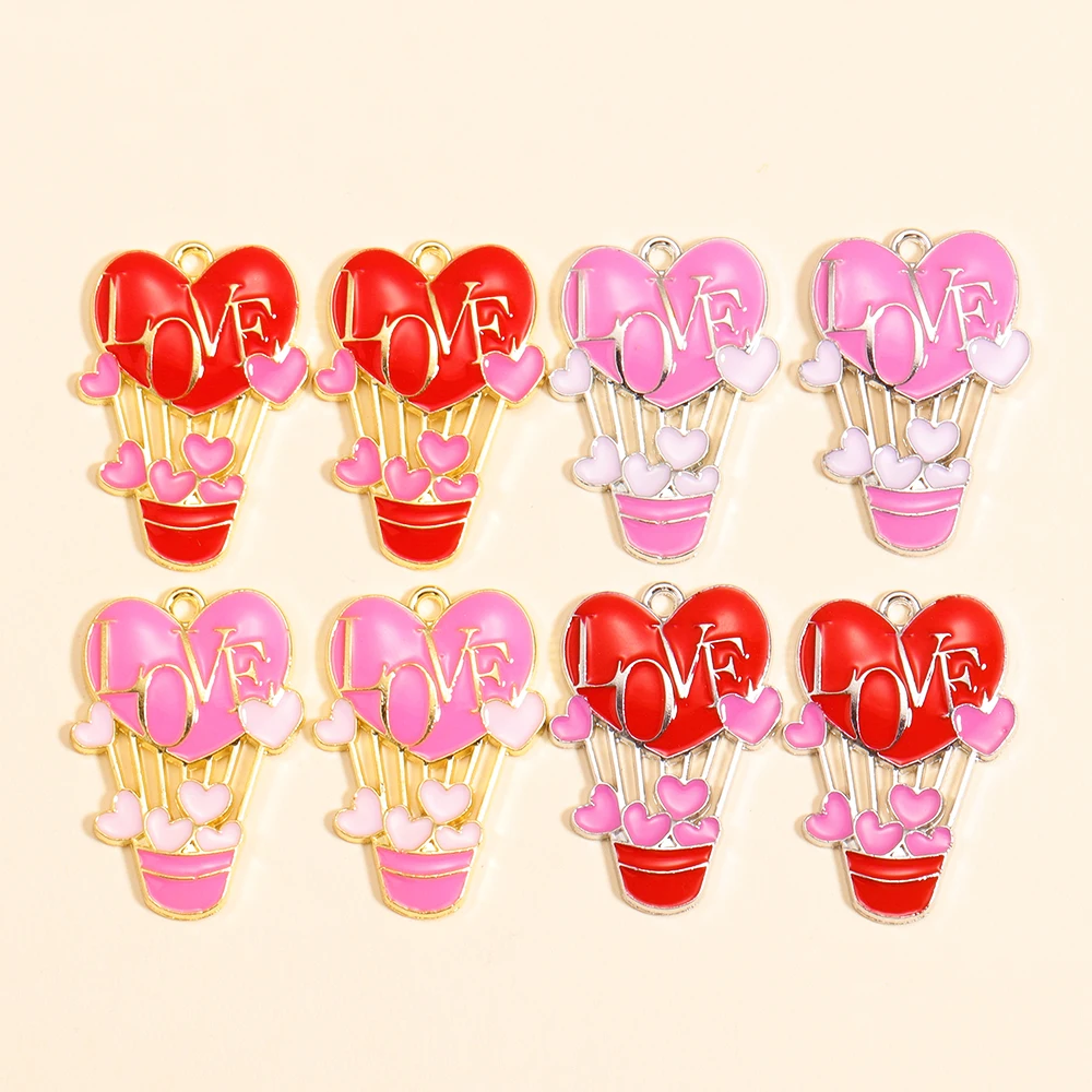 10Pcs Süße Romantische Emaille Herz Heißer Luft Ballon Charms Für Frauen Schmuck Machen Liebe Anhänger Halskette Diy Schmuck Zubehör