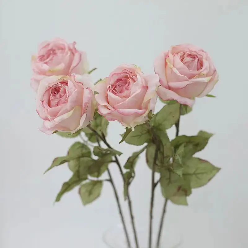 Rosa Artificial con borde Vintage de 26 pulgadas para mesa de hogar, mueble de TV, centro de mesa de boda, decoración de utilería de fotografía