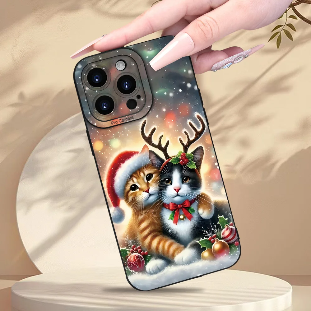 

Christmas Lucky Cat Elf Pattern Phone Case For iPhone 16 15 13 14 12 11 Pro Max For iPhone XS X XR 8 Plus Soft TPU Cover Fundas