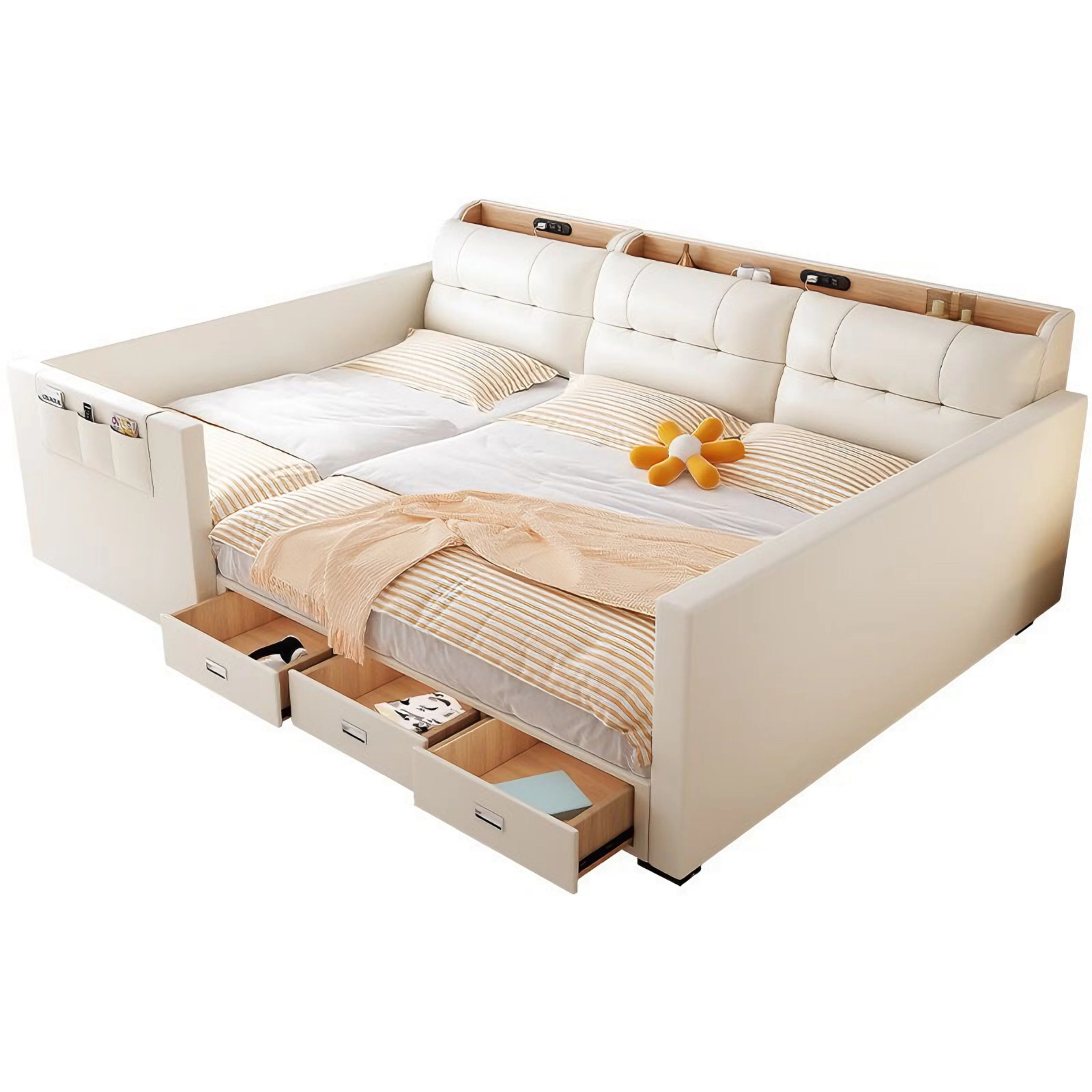 

#High Quality Modern Simple Upholstered Double Bed Full Size Wood Frame Bedroom Furniture Storage Water Stain Resistant for