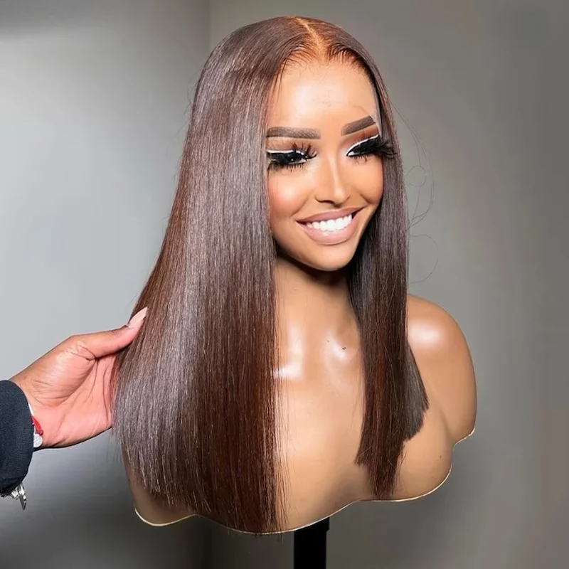 

Soft 180Density 26 inch Long Brown Straight Lace Front Wig For Women BabyHair Glueless Preplucked Heat Resistant Daily Wig