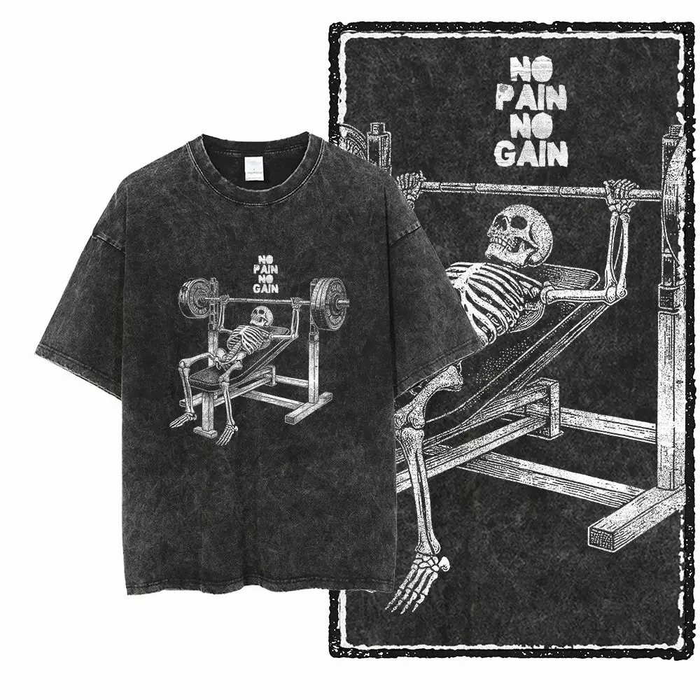 Summer Y2K Short-sleeved YG BODY BUILDING Printed Cotton Washed Old Graphic Unisex T-shirt CROSSFIT Street Wear