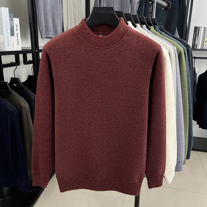 

Высокое качество новый модный трикотажный мужской свитер классический простой чистый цвет мягкий плюшевый теплый осенне - зимний круглый воротник отдых джемпер