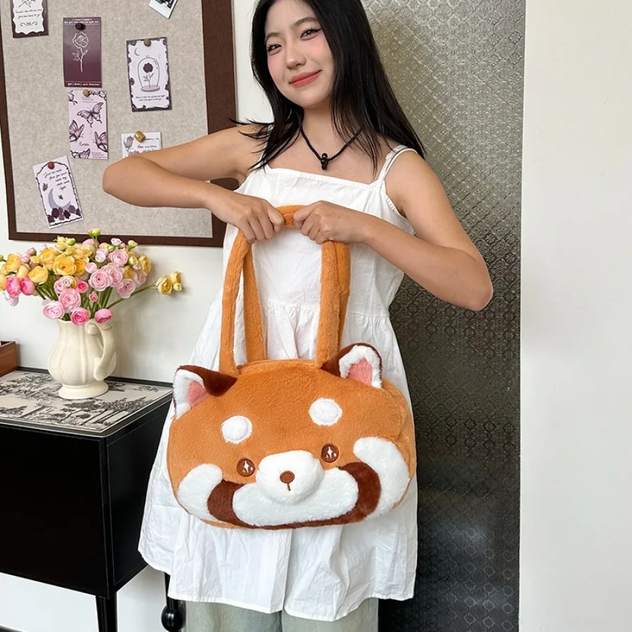 Red Panda Plush Bag Lovely Backpack Large Capacity Animal Shoulder Bag Cute Stuffed Doll Soft Red Panda Handbag for Travel