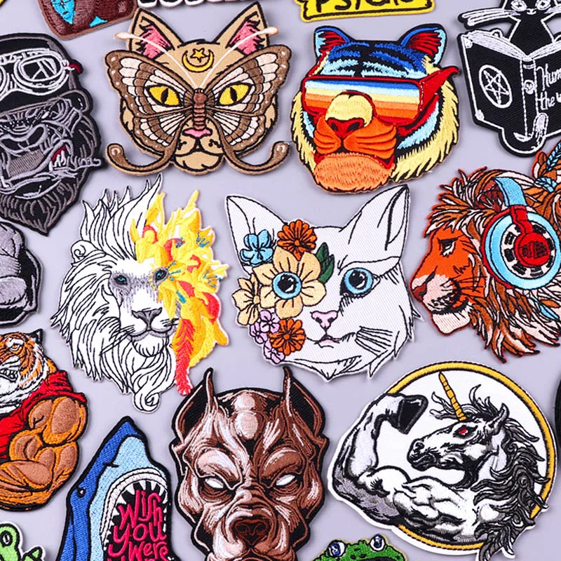 Fiercely Animals Patch DIY Iron On Patches For Clothing Punk Cat Tiger Horse Embroidered Patches On Clothes Jackets Sew Stickers