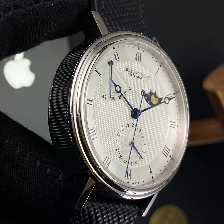 Gull Tron Men Automatic Watch 40MM M​oonphase Mechanical Wristwatch Sapphire Mirror ST2153 Power Reserve Dial