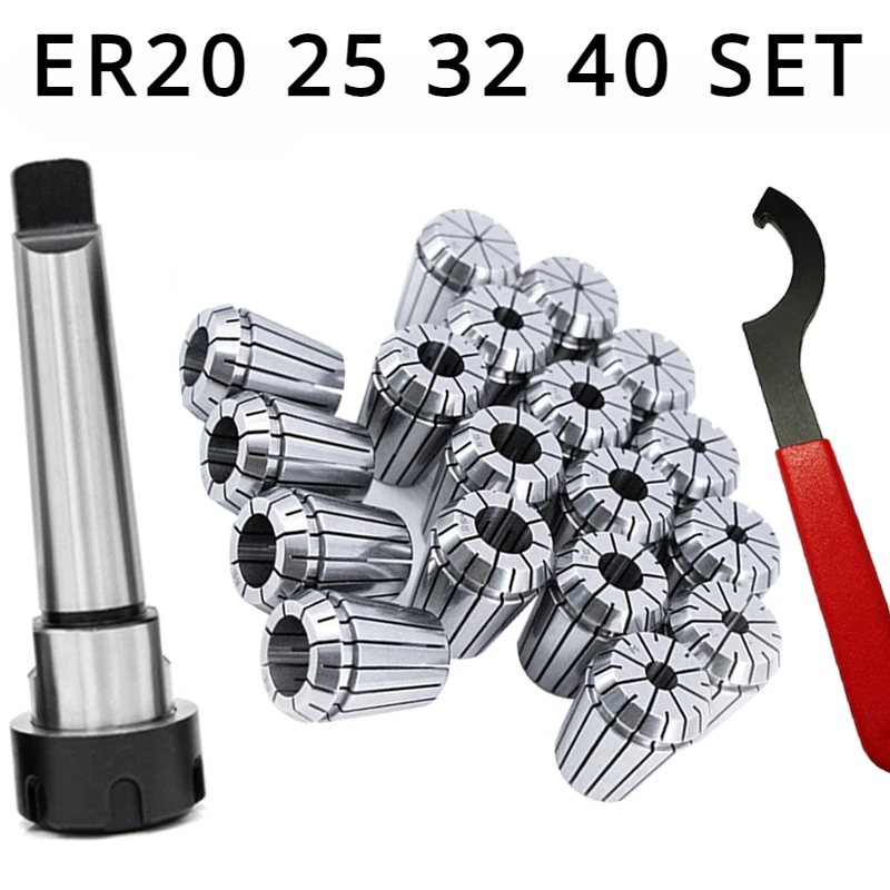 

9PCS 18PCS ER20 ER25 ER32 ER40 ER Wrench+chuck Set+Morse Tool Holder MT2 MT3 MT4 MTB MTA ER Tool Holder Set CNC Milling