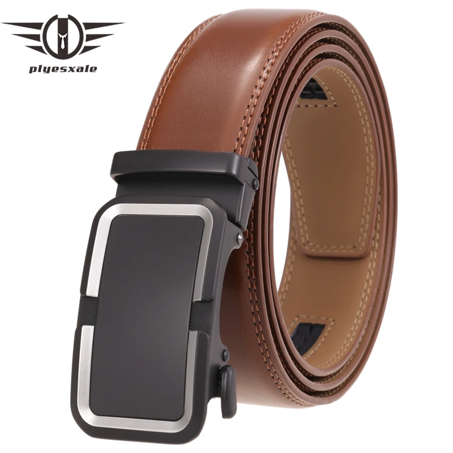 Plyesxale New Arrival Cow Genuine Leather Mens Belt Cowhide Strap Male Automatic Buckle Belts For Men Alloy Buckle Belts B1010