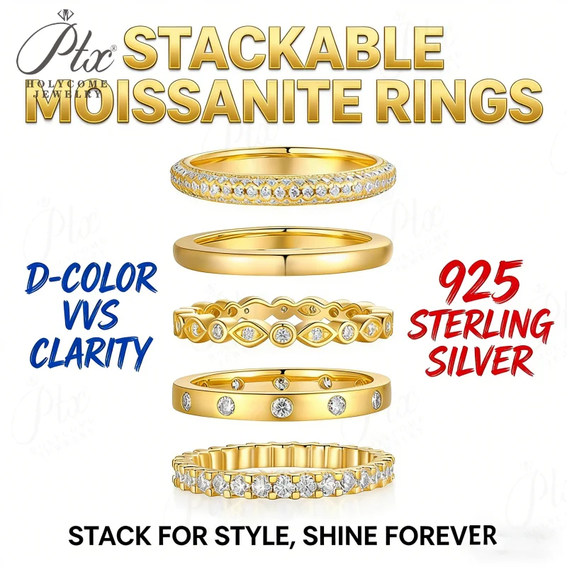 

Moissanite Ring Set D Color VVS1 Round Cut S925 Sterling Silver Engagement Wedding Band For Women Luxury Fine Jewelry