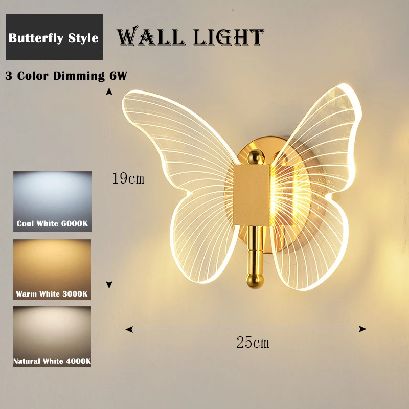 Lustre LED Wall Light Fixture Butterfly Sconces For Ceiling Kitchen Bedside Living Room Decor Nordic Acrylic Wall Lamp Ac220V