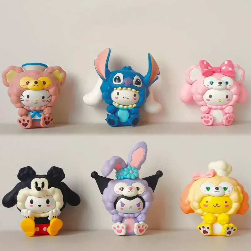 6pcs Sanrio Cross dressing Family Series Collection Desktop Model Ornament Toy Sculpture Home Decoration Children Birthday Gift