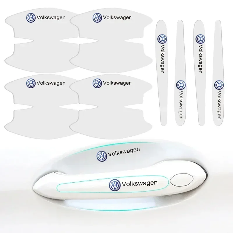 8Pcs Car Door Handle Rubber Sticker Decal Decals Accessories For VW GTI Polo Golf Passat Tiguan Arteon Touareg Taigo Caddy Jetta