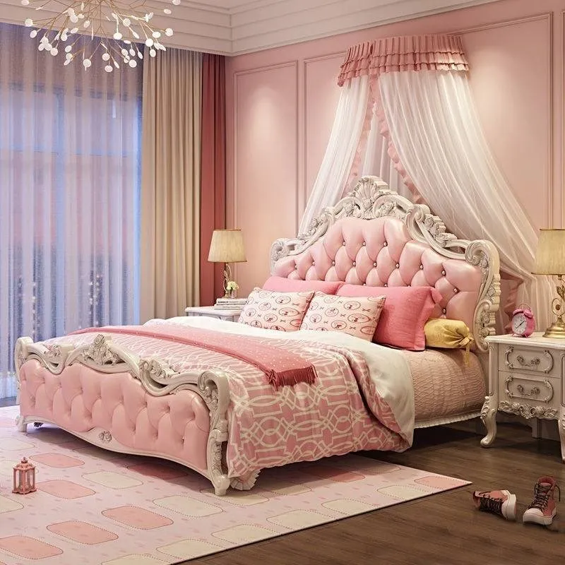 

Classic Girls Beds Double Frame Luxury Modern Minimalist Safe Beds Soft Design Comfortable Fashionable Wood Muebles Furniture