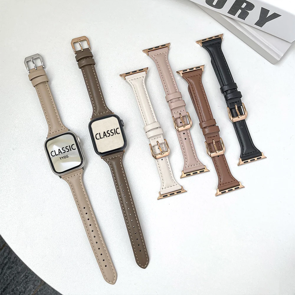 Slim Girl Strap para Apple Watch, pulseira de couro PU, pulseira iWatch, SE, S10, 42mm, 46mm, 9, 8, 7, 41mm, 45mm, 38mm, 42 milímetros, 44