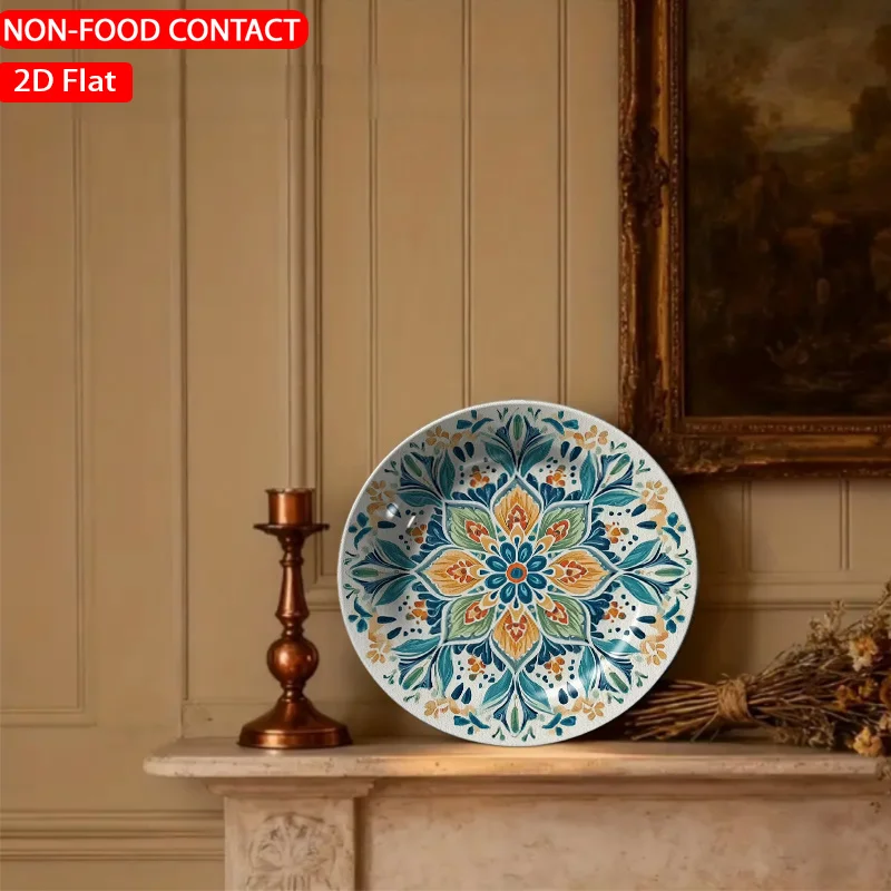 1pc Mandala Floral Blue Ceramic Plate Non-Food Contact, Home Desk Ornaments, Living Room And Bedroom Decorations, Suitable for