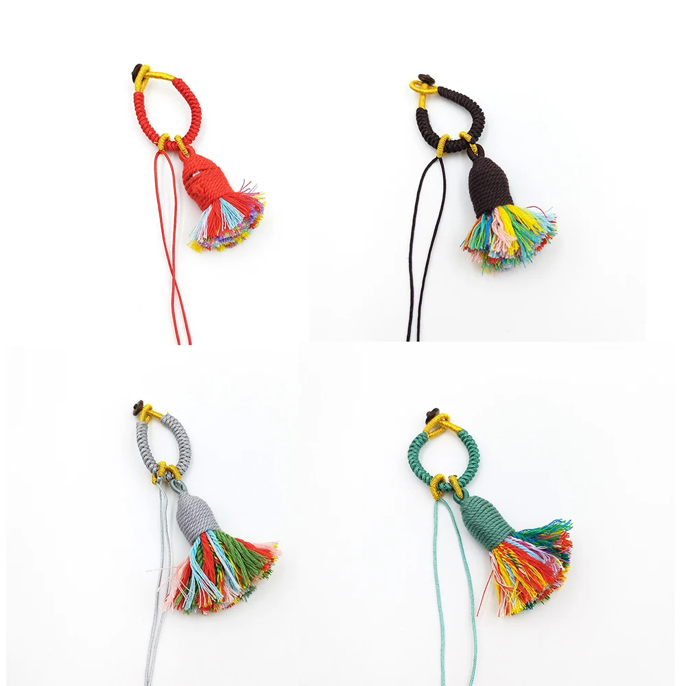 

2PCS Ancient-Style Tibetan Hand-Rolled Cotton Thread Small Tassels Bag Keychain Pendant Rope Mobile Phone Pendant Decoration