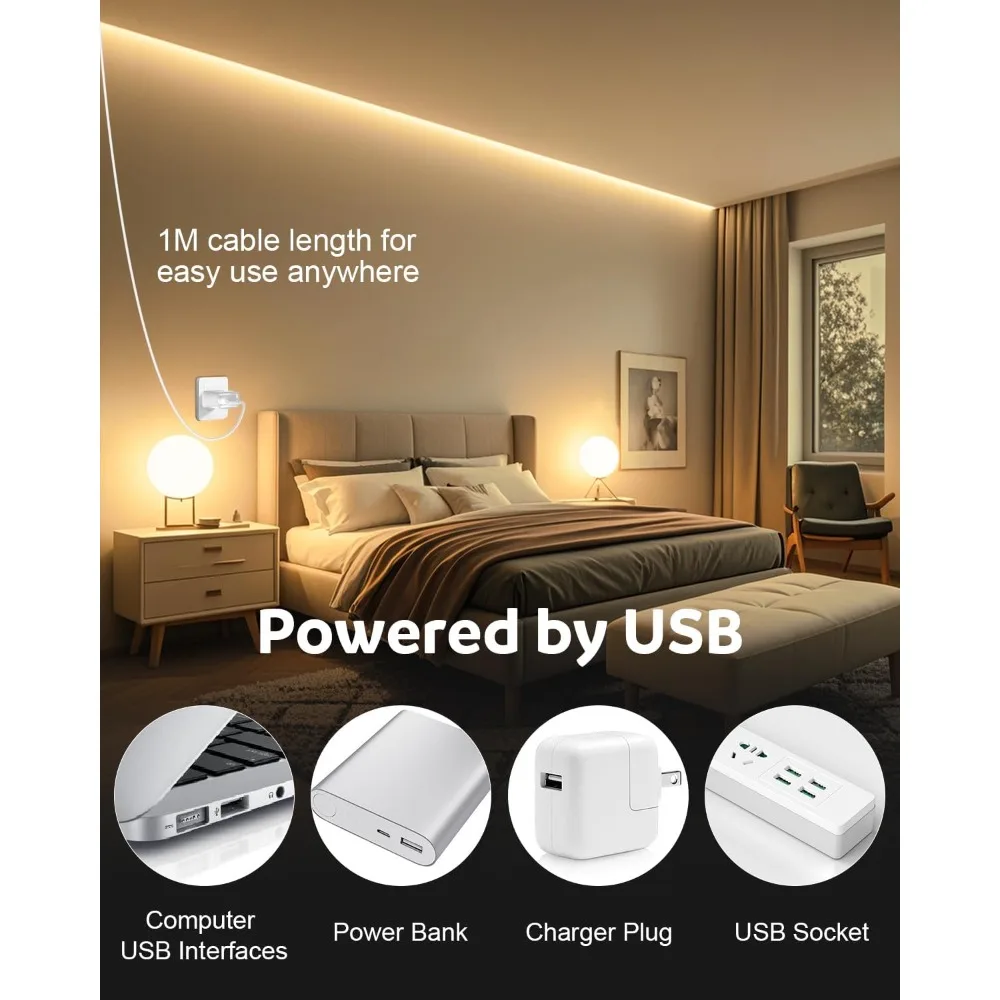 5V USB COB LED Strip Light 3M 960LEDs Warm White 3000K Flexible Tape for TV Backlight, Cabinet, DIY