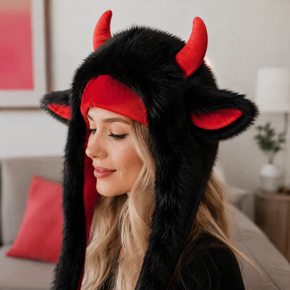 Cozy Warm Reindeer Antler Hat Fluffy Texture Adjustable Straps Christmas Elk Hat Lightweight Plush Ear Protection Cap Gift