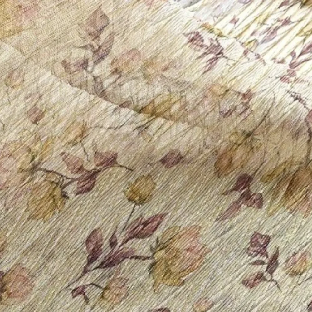 

Light Gold Floral Pleated Elastic Mesh Fabric French Artistic Thin Through Knitted Base Dress Clothing Cloth for Diy Sew