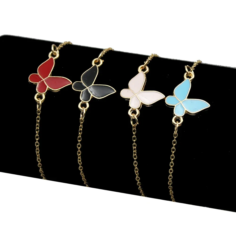 

Trend Charm Enamel Butterfly Bracelets for Women Simple Tiny Chain Pink Blue Black Party Christmas Jewelry Armbanden Girl Gift