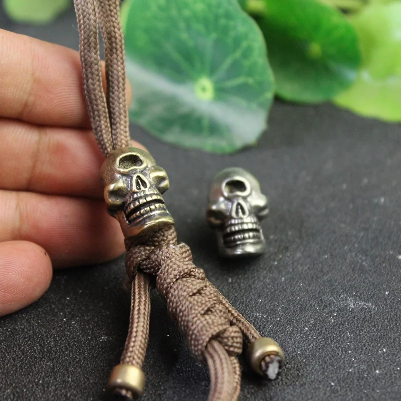 One-eyed Skull Head Pure Brass Knife Bead DIY Paracord Handmade Woven Lanyard Pendant Jewelry Punk Retro EDC Outdoor Tool Charms