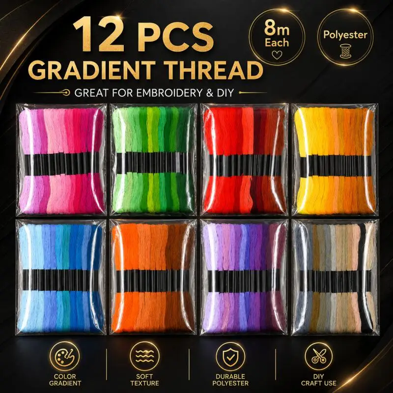 12 Farbverlauf-Garn für Kreuzstich, 6-fädig, Haushaltsnähgarn für Handarbeiten, keine sich wiederholenden Farben – Detail 1