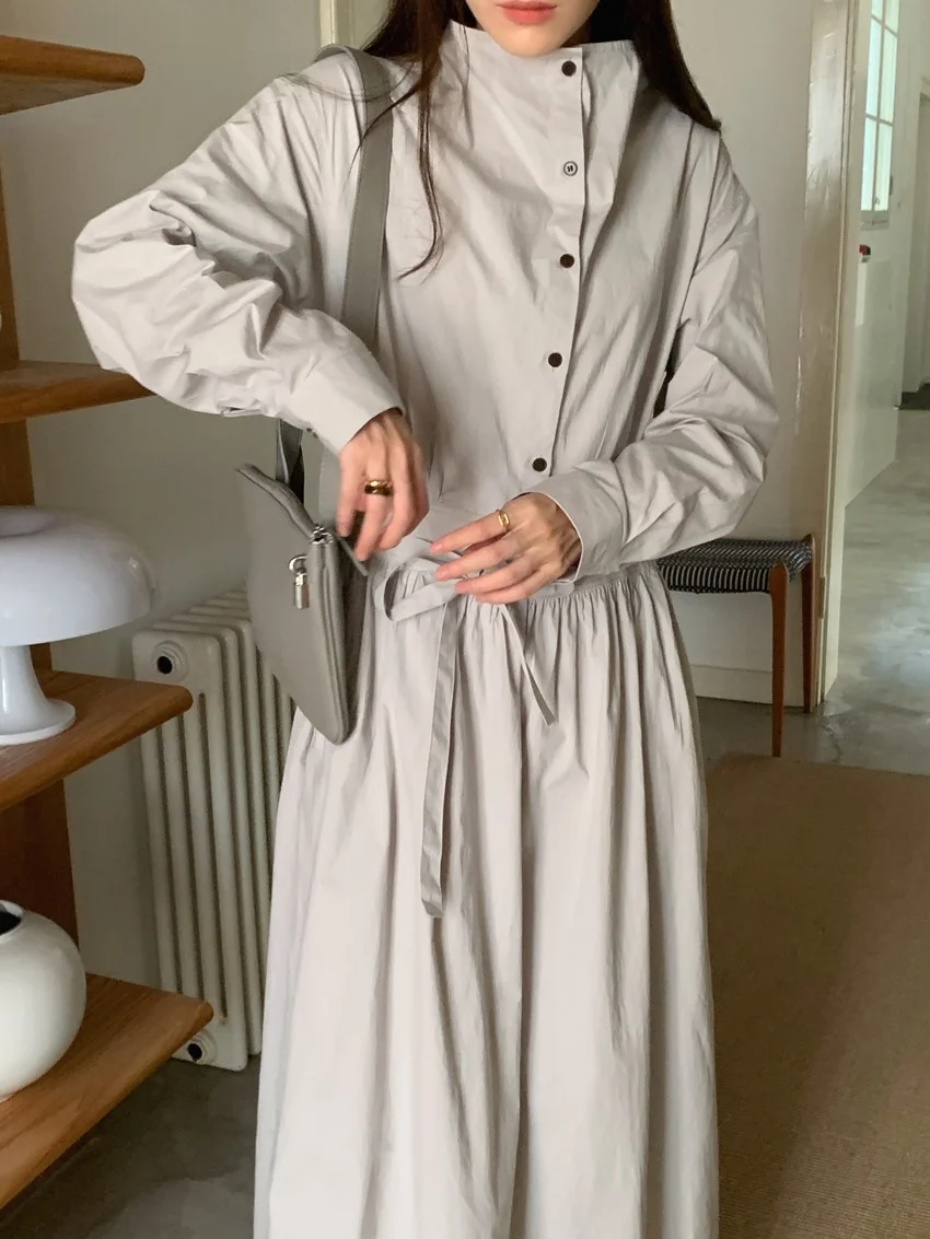 Alien Kitty สไตล์ใหม่ชุดยาวผู้หญิงปิดเอว Elegant Chic 2025 Solid Office Lady High Street Casual หลวมฤดูใบไม้ผลิ