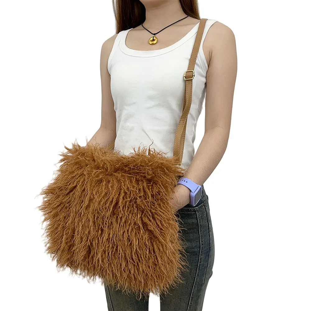 

Long Hair Women's Shoulder Bag Fashion Versatile Faux Fur Design Hand Warmer Designer Style Female Y2K Hot Girl Handbag