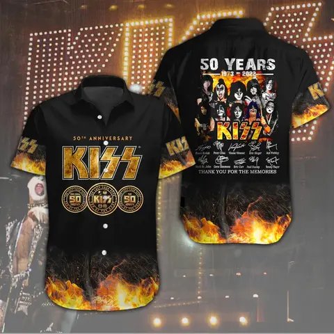 Letnia męska koszula hawajska Rock Kiss Band Koszule z nadrukiem 3D Męska/damska modna koszula plażowa z krótkim rękawem Bluzka z klapą Odzież męska