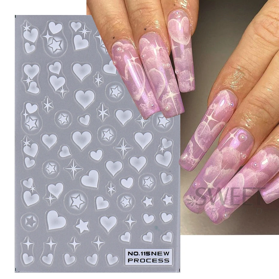 3D Hollow Love Heart Nail Stickers Airbrush Gradient Effect Translucent Star Sliders Y2K Charm Manicure Drawing Valentine Decals