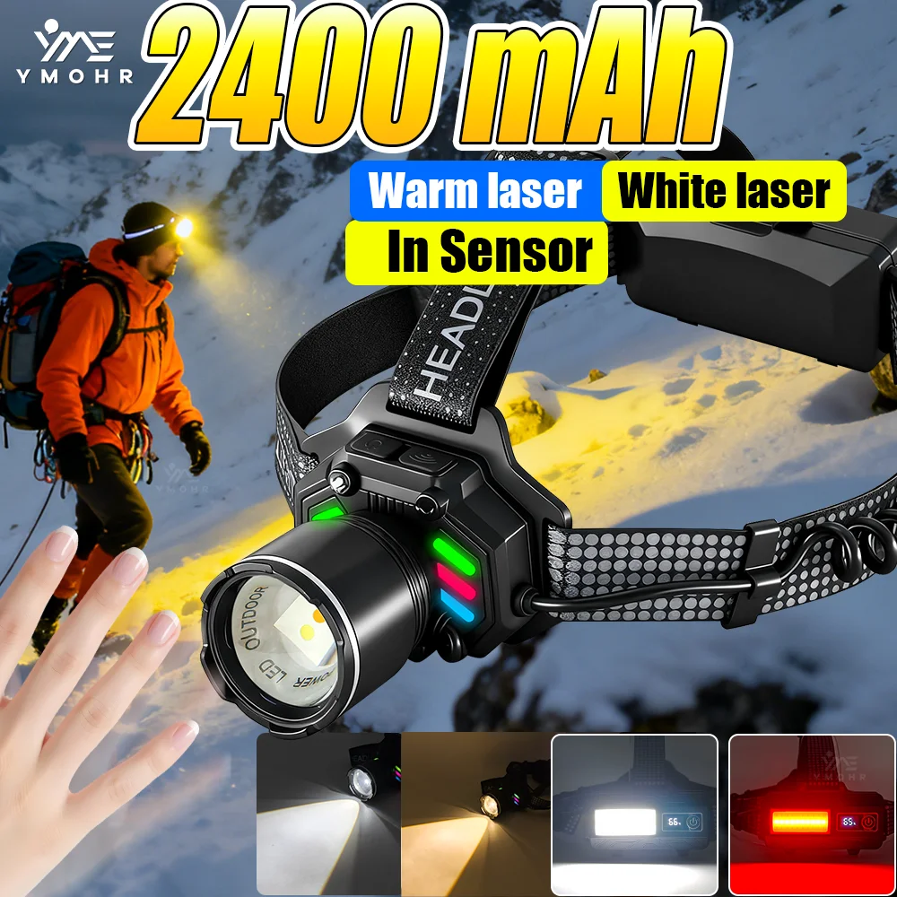 

2x18650 уличный налобный фонарь для скалолазания, теплый белый свет, светодиодный фонарь, долговечный водонепроницаемый налобный фонарь для пешего туризма, кемпинга, фонаря