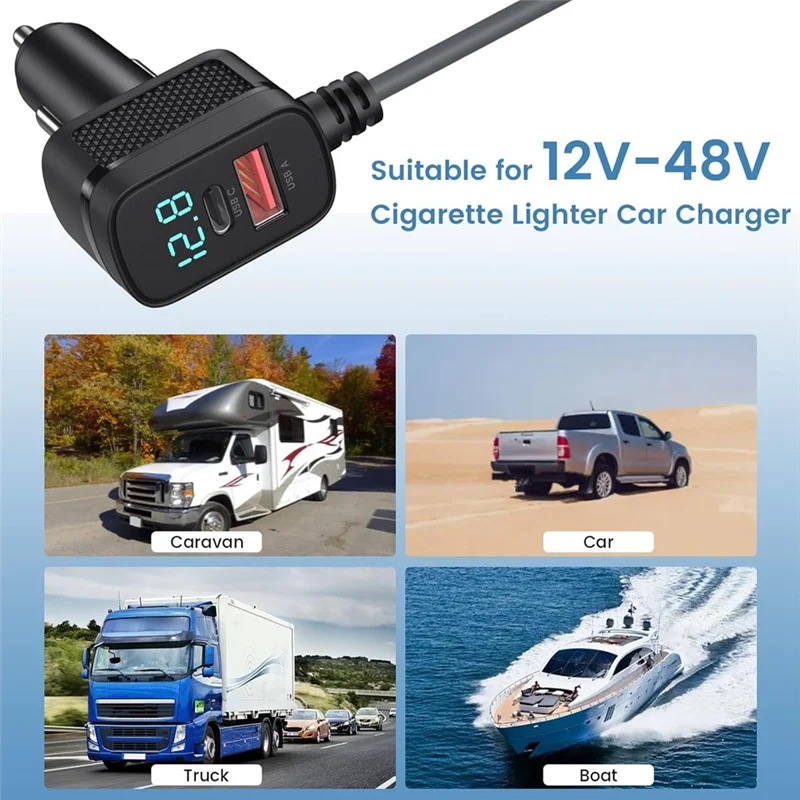 AU61-شاحن سيارة لكابل الطاقة الصغير Starlink، محول 12 فولت-48 فولت مع منفذ شحن USB C وشاشة الفولتميتر LED