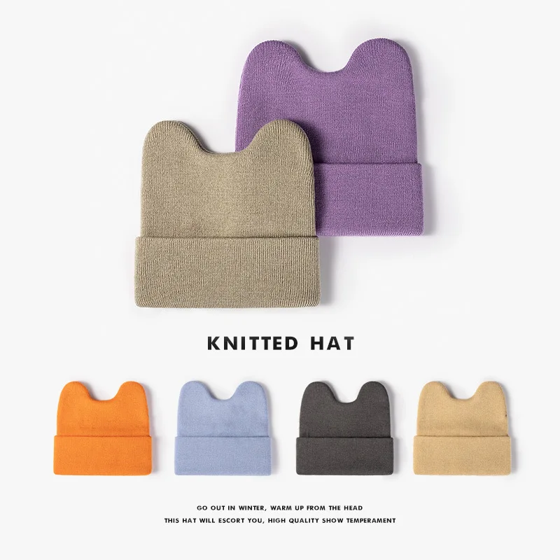 

Winter Fashion Boys Girls Cute Rabbit Ears Big Head Knitted Hat Outdoor Warm Students Brimless Cap women's Wool Hat Wholesale