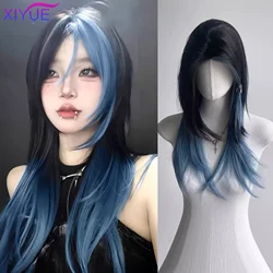 synthetic Lace Front Wigs Collarbone short hair Blue Natural Wavy Wigs for Women Christmas Cosplay Wigs High Temperature Fiber