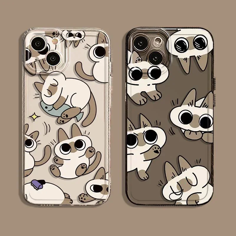 Siamese Cat Couple Phone Case For iPhone 15 11 12 14 13 Pro Max Mini XSM XR SE2 7 8 Plus Cute Cartoon Kitten Mobile Phone Covers