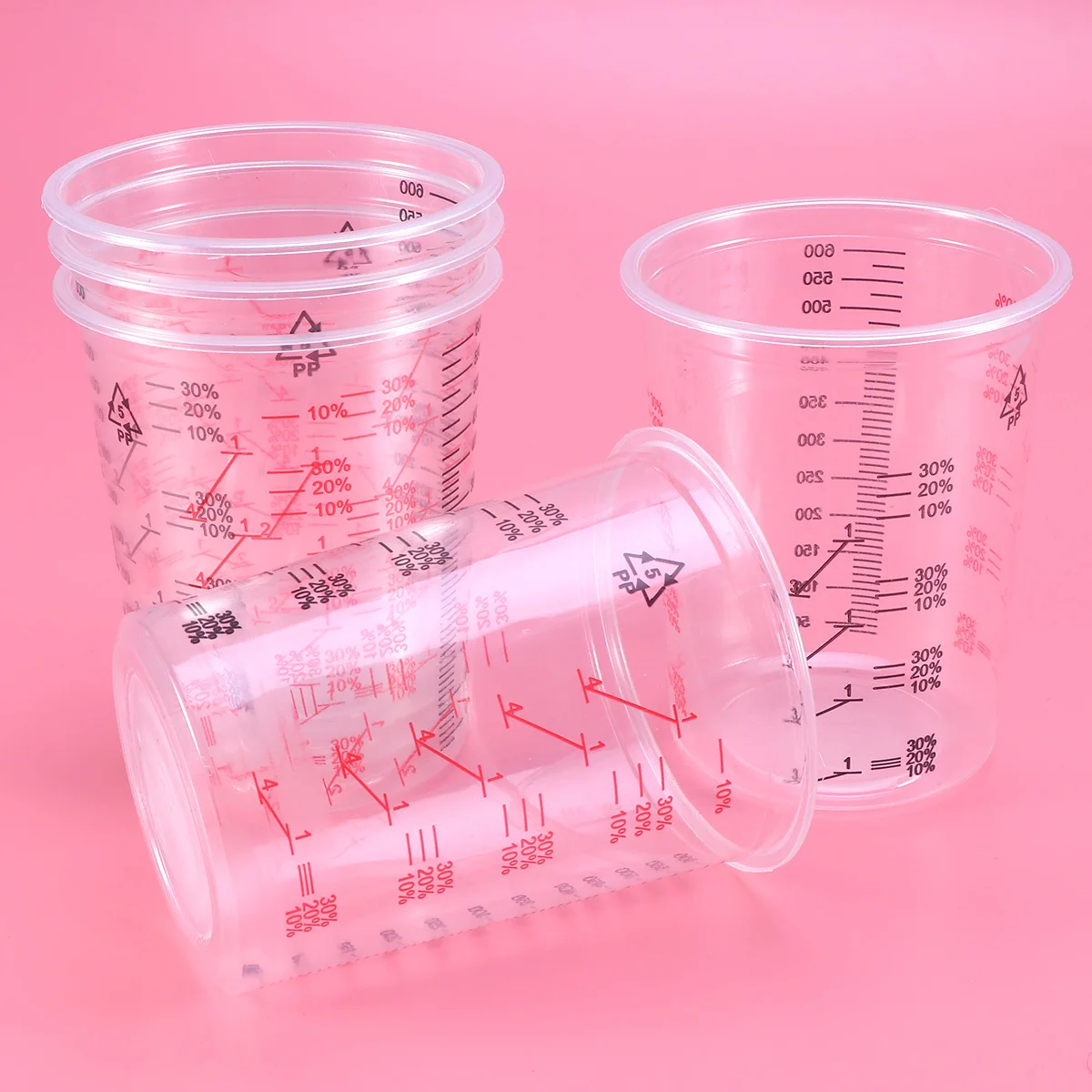 

5Pcs Clear Plastic Paint Measuring Cups Disposable Scale Cups for Painting Renovation Industrial Use 600ml