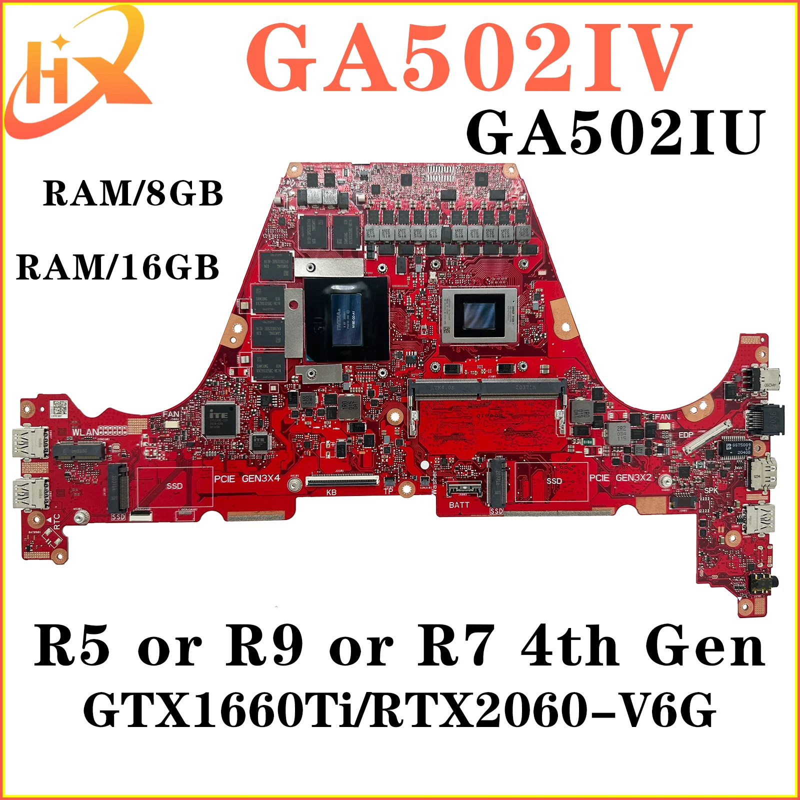 GA502IU Mainboard For ASUS GA502IV GA502I Laptop Motherboard R5 R7 R9 4th Gen GTX1660Ti RTX2060 RAM-8GB/16GB