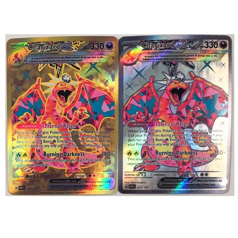 DIY Pokémon PTCG English Charizard Refractive Flash Card 2PCS Anime Peripheral Game Collection Card Holiday Gift