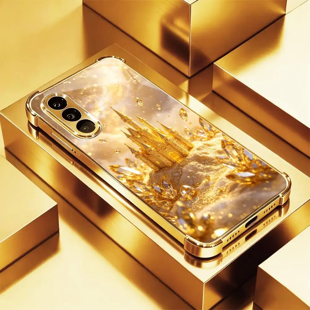 Electroplated Golden Castle fashion phone cases s26 ultra case 폰케이스 glass for Samsung Galaxy S26 S25 S24 S23 S22 FE,Ultra,Plus