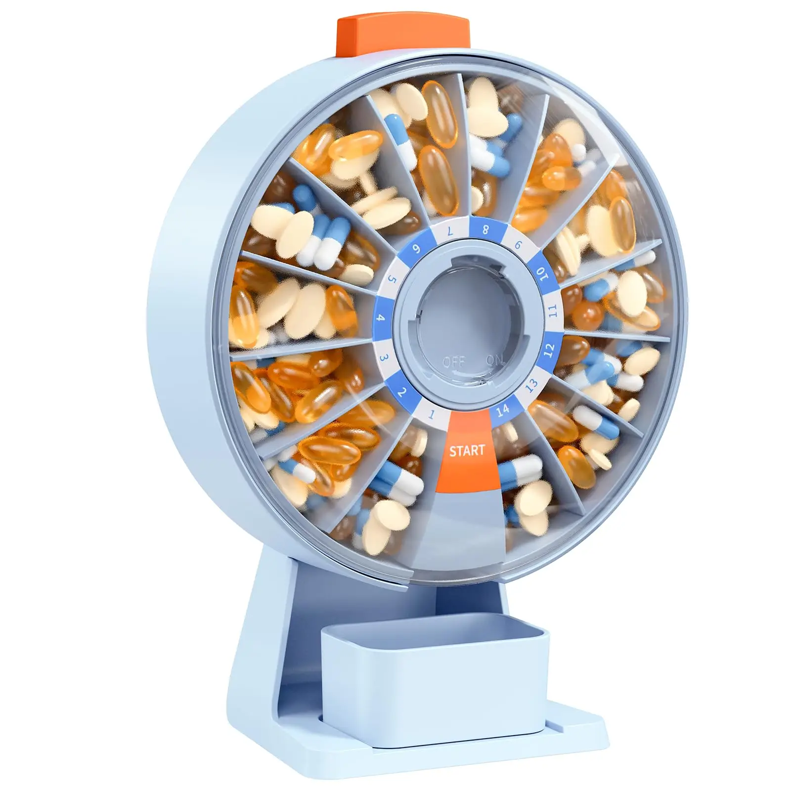 Dagelijkse pillendispenser, grote pillenorganizer met aan de muur gemonteerd of staand gebruik, 14-daagse pillendoos, ontwerp met drukknop