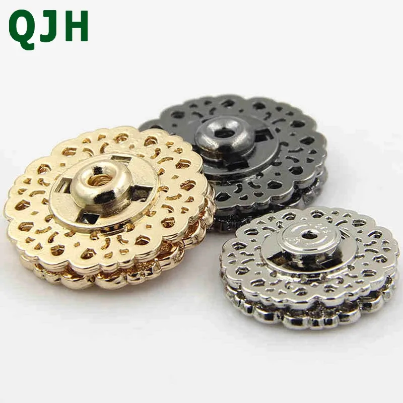 

QJH 10 Pcs Invisible Metal Snap Button Fastener Gold/Silver/Gun black 15/18/21/25/30mm for Down Jackets Coats Jeans