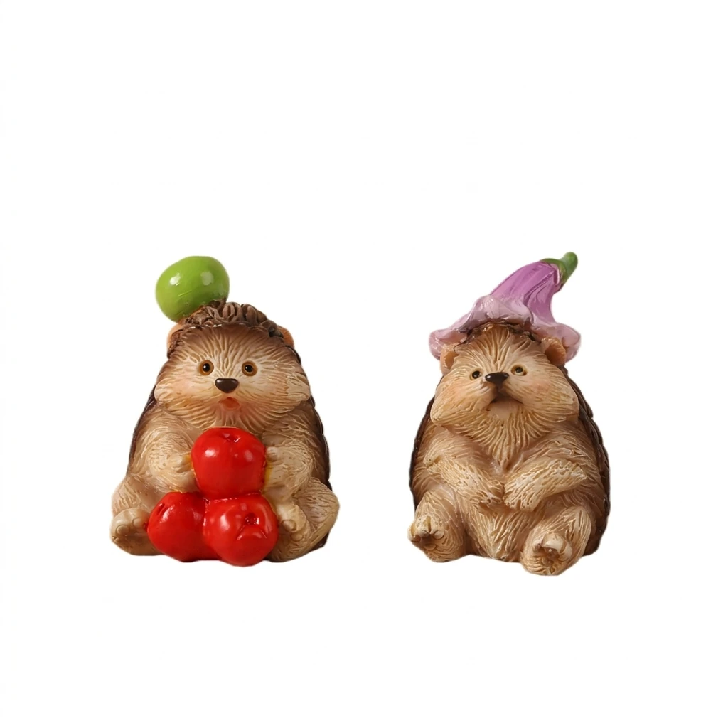 2Pcs Resin Hedgehog Miniature Figurine Succulent Planter Decor Durable Animal Ornament with Planting Space for Terrarium Fairy