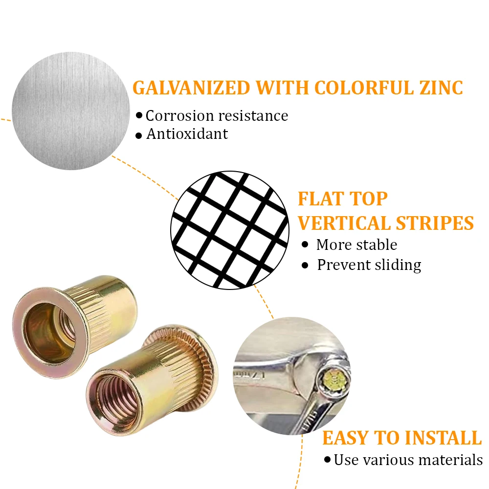 

320 шт. оцинкованная заклепка, гайка в ассортименте M3-M12, плоская головка, вертикальная резьбовая заклепка с накаткой, вставка, гайка, крышка, заклепка Nu Sett